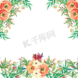 水彩花卉框架摄影照片_水彩花背景框架。