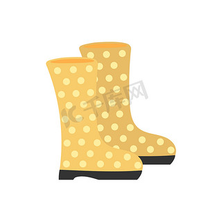 下雨卡通摄影照片_手绘卡通黄色橡胶靴带点。