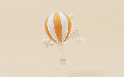 条纹卡通摄影照片_橙色卡通热气球，3d 渲染。