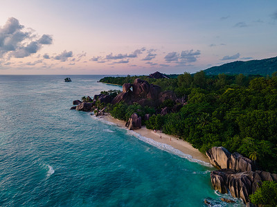 Anse Source dArgent beach, La Digue Island, Seyshelles, La Digue Seychelles 鸟瞰无人机鸟瞰图