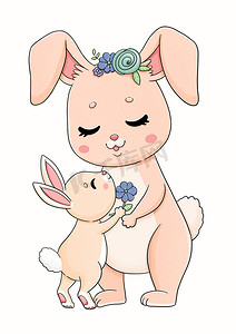 可爱装饰涂鸦摄影照片_可爱的兔子家庭 — 母亲和儿子