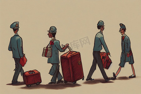 休假卡通摄影照片_行李搬运工和服务员，卡通插图