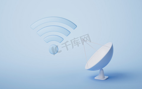 无线网络技术与 wifi 标志，3D 渲染。