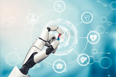 医疗人工智能摄影照片_在未来医院工作的医疗人工智能机器人机器人