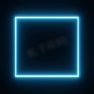 在孤立的黑色背景上带有蓝色霓虹色运动图形的方形矩形相框。