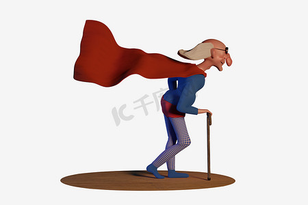 卡通做梦的摄影照片_老超级英雄卡通人物-有趣的 3d 插图