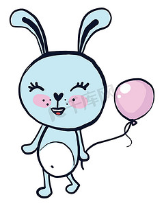 矢量兔子摄影照片_快乐的兔子与气球，插图，白色背景上的矢量