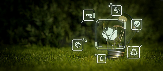 世界绿色设计摄影照片_关于管理 ESG、可持续性、生态和可再生能源的自然概念，用于拯救世界环境和保护 3D 插图