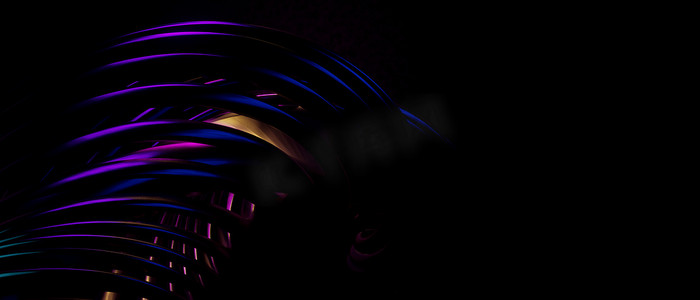 幻想抽象 3D 金属霓虹蓝紫色横幅背景壁纸 3D 渲染