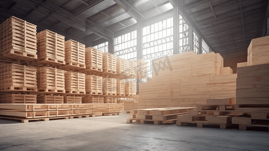 仓库中堆叠的木材