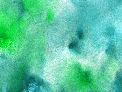 手绘水彩艺术摄影照片_蓝天和绿色柔和的手绘水彩纹理在纸上。