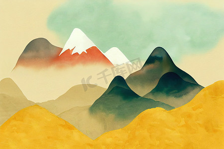 山背景，水彩画笔的最小景观艺术