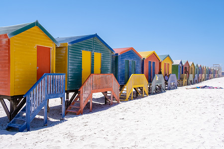 开普敦 Muizenberg 海滩的彩色海滨别墅,海滩小屋, Muizenberg, 开普敦, 福尔斯湾, 南非