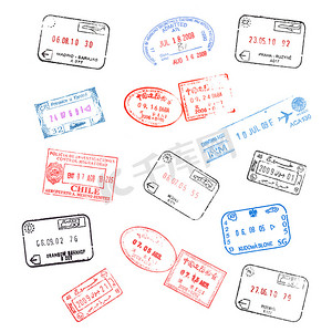 护照签证摄影照片_一套各种护照签证印章