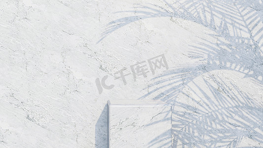 白色大理石台面摄影照片_白色大理石墙上展示的白色大理石产品的 3D 渲染图像。
