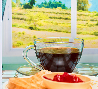 咖啡加吐司表明早餐和早餐