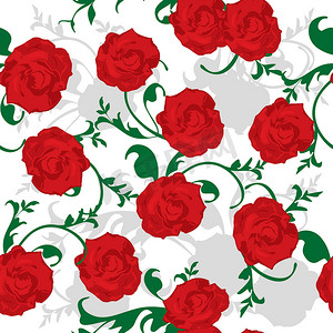 无缝模式与程式化的玫瑰和树叶
