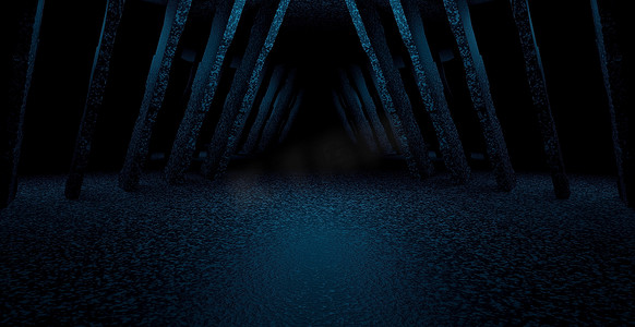 金属或混凝土赛博朋克空隧道走廊门聚光灯深紫色背景数字未来主义概念 3D 渲染