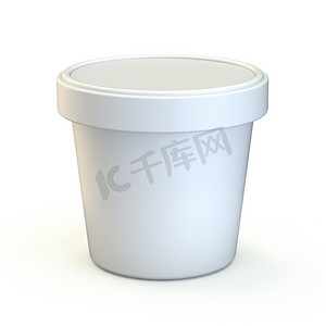 塑料桶摄影照片_白色冰淇淋桶前视图3D