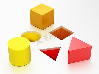 形状分类拼图玩具有方形、圆形和三角形。 