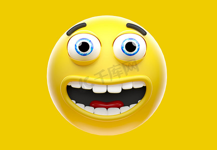 快乐的黄色表情符号，笑脸表情符号图标，3D 渲染