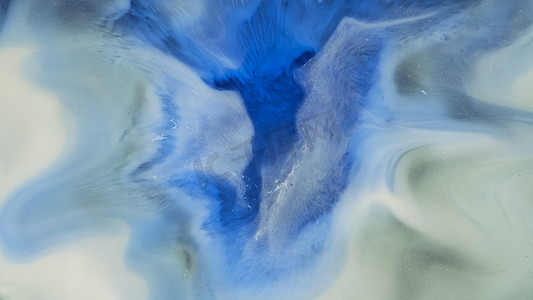 流体绘画艺术，蓝色、黑色的大理石抽象。