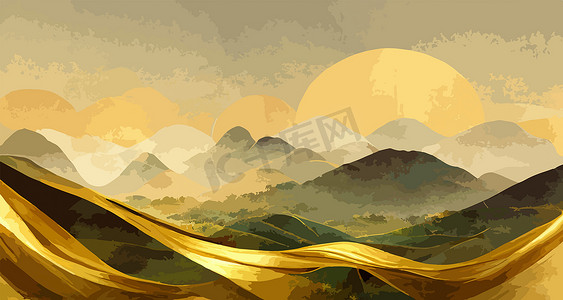 豪华景观艺术背景与金线插图。