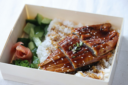 日本料理水彩摄影照片_日本料理鳗鱼烤米饭 Unagi don