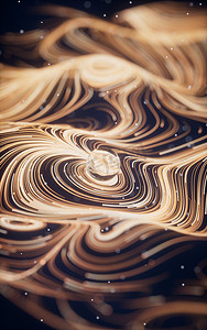 旋转扭曲摄影照片_具有旋转图案的波浪粒子线，3D 渲染。