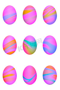 一套粉色、黄色和蓝色渐变色调的复活节彩蛋。