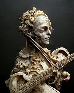 小提琴表演摄影照片_拉小提琴的巴洛克人雕像图片