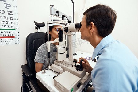 由验光师、配镜师或眼科医生以及使用检眼镜的患者进行眼睛和视力测试、检查或筛查。