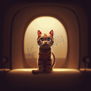 可爱的猫的动画插图，动画小猫肖像