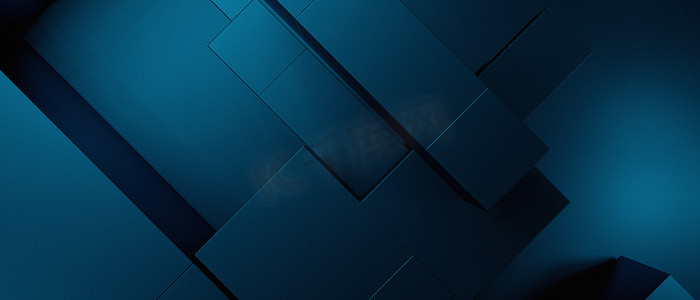 抽象金属 3D 块立方体现代海军蓝色横幅背景壁纸 3D 渲染