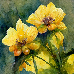 彩绘花卉摄影照片_黄色花朵的花束，有叶子、花蕾和盛开的花朵。