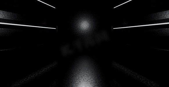 外太空空发光充满活力的激光展示舞台走廊走廊入口点燃黑色说明性横幅背景壁纸未来 3D 渲染的概念