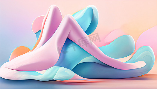 创意舞女摄影照片_抽象 3D 渲染芭蕾舞女演员曲线挤压件以生动柔和的色彩。