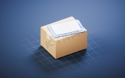 带纸板的包装盒，3D 渲染。