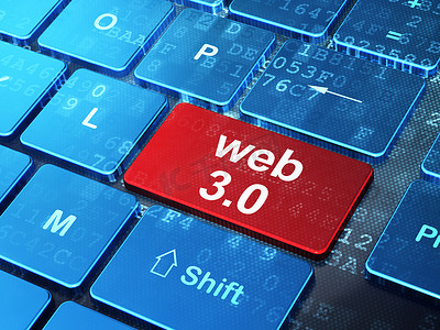 网页设计常用图标摄影照片_网页设计理念： 电脑键盘背景上的 Web 3.0