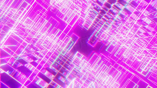 抽象网络立方体风格发光霓虹灯