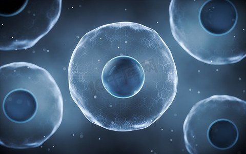 肿瘤细胞动漫图摄影照片_具有薄膜的生物细胞，3D 渲染。