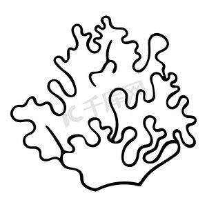 手绘黑白珊瑚涂鸦素描插图。
