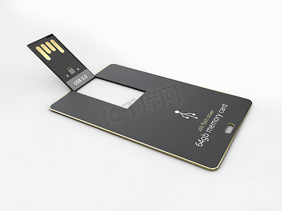 孤立灰色企业身份 USB 闪存卡空模板的 3D 插图