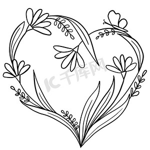 手绘花卉插图，花叶呈心形。