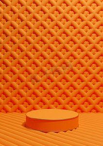 霓虹橙、亮红色 3D 渲染豪华产品展示垂直产品摄影一缸讲台站金线和装饰壁纸或背景简单、最小构图