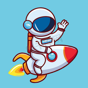 宇航员在他的宇宙飞船中的卡通插图。