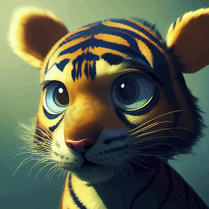 动画动物动画摄影照片_一只可爱的老虎的动画插图，动画小老虎肖像
