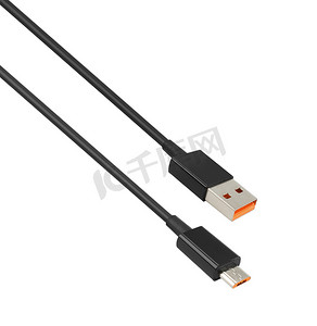 仿真usb摄影照片_带 USB 和微型 USB 连接器的电缆，白色背景