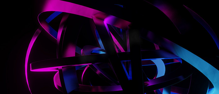 豪华优雅重叠金属霓虹紫色蓝色背景壁纸3D渲染