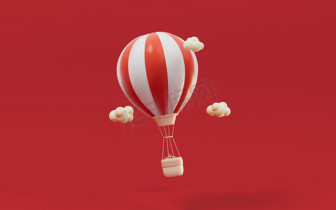 红色卡通热气球，3d 渲染。